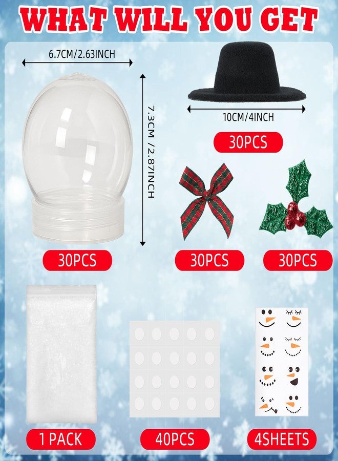 Teecyhooo 30 Sets Christmas Plastic Snow Globes Kit Includes 30 Clear Snow Globe, Mini Black Top Hats and Sticker for Ornaments DIY Crafts Fillable Globes Home Winter Christmas Decoration - Image 2